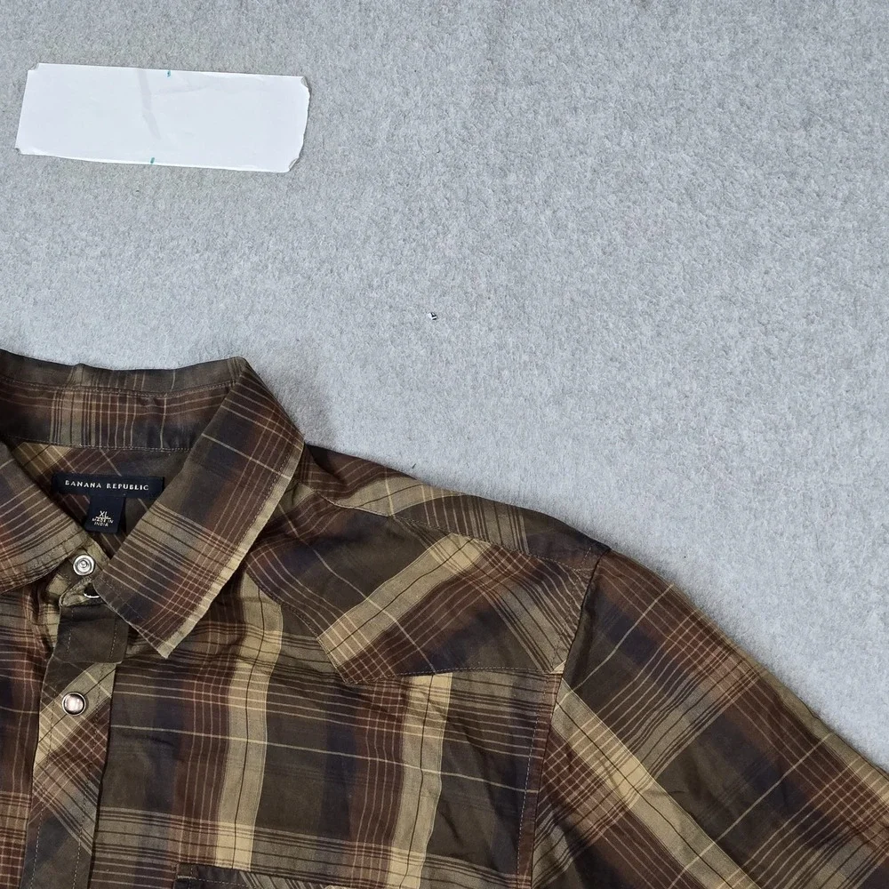Banana Republic Men Button Up Shirt XL Brown Casual Shirt Plaid Western